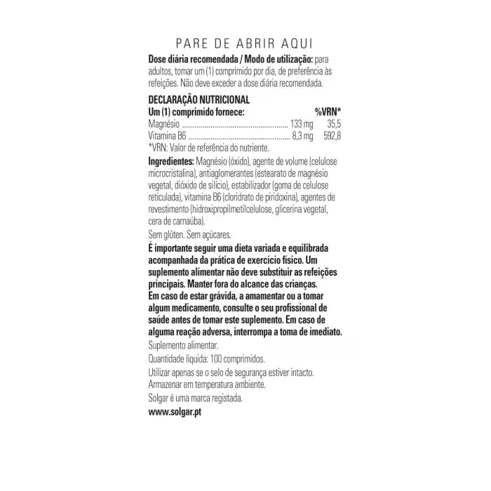 Solgar Magnesio + B6 100 Comprimidos