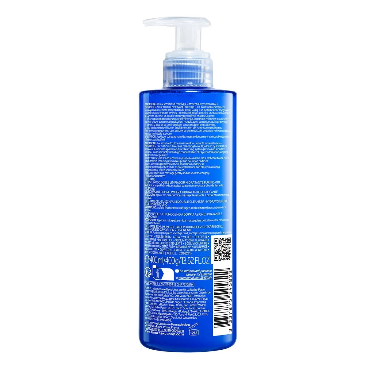 La Roche-Posay Toleriane Crema-Espuma Limpiador Doble Hidratante Purificante 400ML