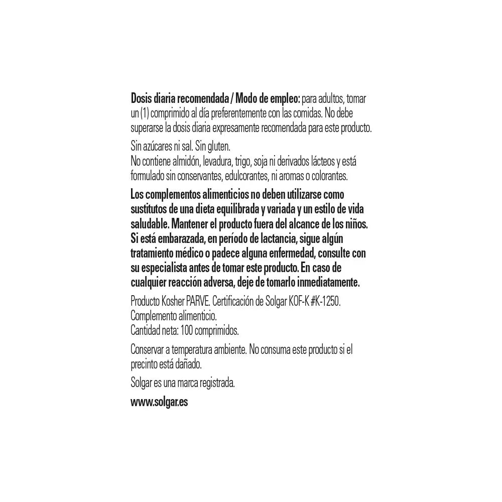 Solgar Biotina 300 Microgramos 100 Comprimidos