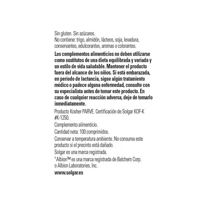 Solgar Zinc Quelado 100 Comprimidos