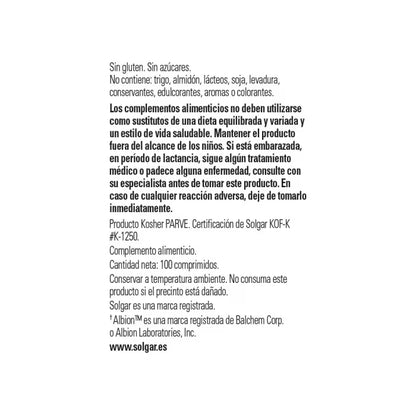 Solgar Zinc Quelado 100 Comprimidos