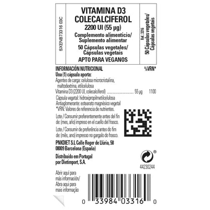 Solgar Vitamina D3 Colecalciferol 2200 UI 50 Cápsulas Vegetales