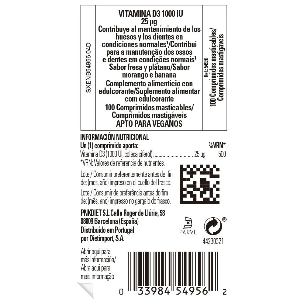 Solgar Vitamina D3 1000UI (25µg) 100 Tabletas Masticables