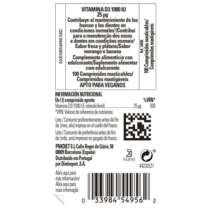 Solgar Vitamina D3 1000UI (25µg) 100 Tabletas Masticables