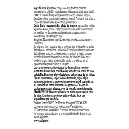 Solgar Vitamina D3 1000UI (25µg) 100 Tabletas Masticables