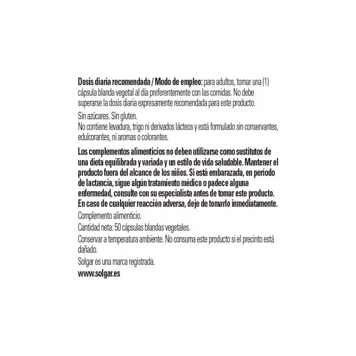 Solgar Vitamina E 268 Mg (400 UI) D-Alfa Tocoferol Y Mezcla De Tocoferoles 50 Cápsulas Blandas