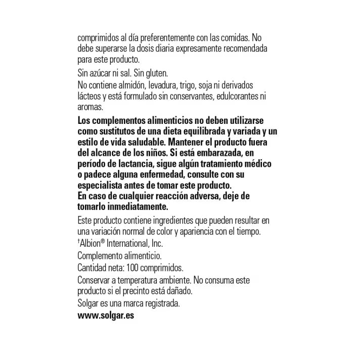 Solgar Magnesio Quelado 100 Comprimidos