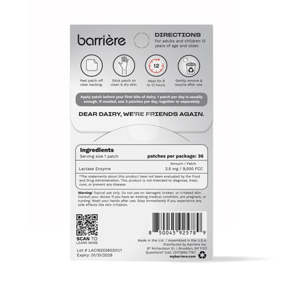 Barrière Dear Dairy Lactose Relief Patch 36 Pk - Milky Treats