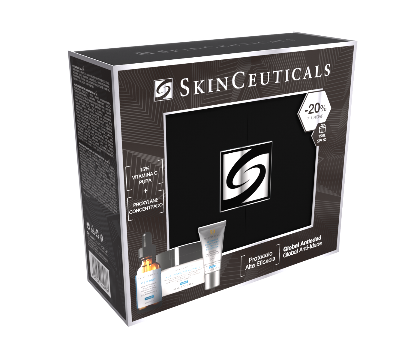 Cofre Navidad SkinCeuticals Global Antiedad [ C E Ferulic + A.G.E. Interrupter Adv + 15ML Adv Bright SPF 50 ]