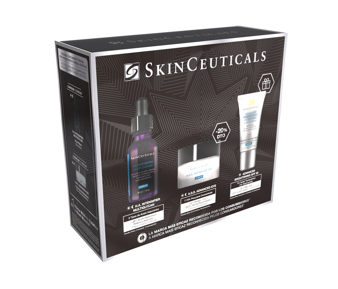 Cofre Navidad SkinCeuticals Volumen y Relleno  [ H.A. Multi-Glycan + A.G.E. Adv Eye + 15ML Adv Bright SPF 50 ]